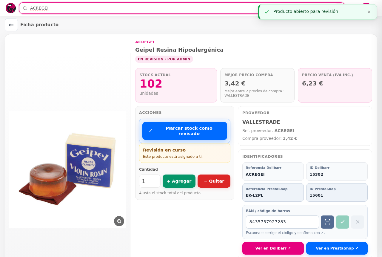 Detalle del producto — Control de stock Dolibarr